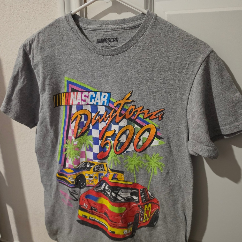 NASCAR Daytona 500 Mens Small Heather Grey Graphic T-Shirt Racing Cars Florida